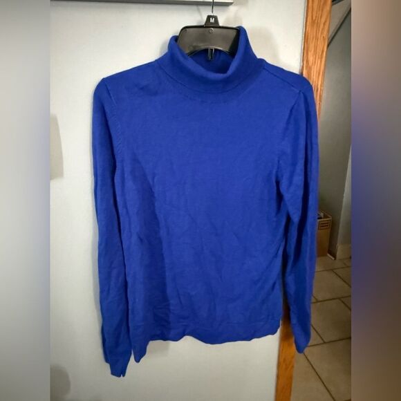Worthington Royal Blue Turtlneck Pullover Ribbed Sweater Women's L Vintage - Picture 3 of 5